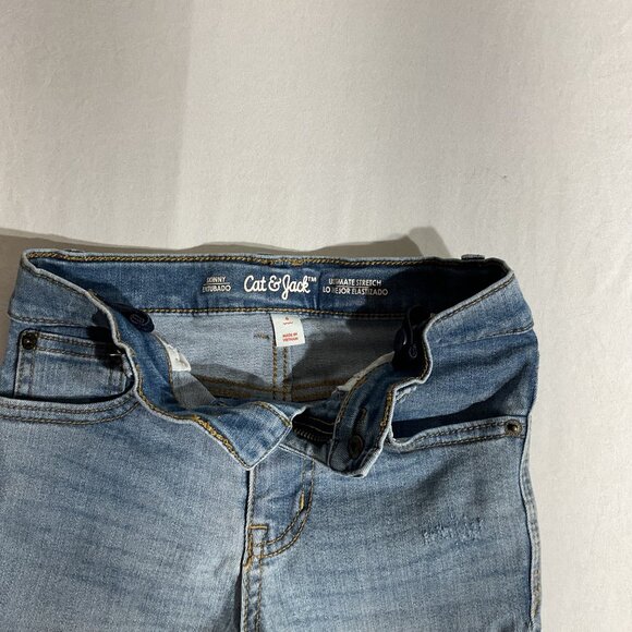 Cat & Jack Kids Light Wash Distressed Stretch Denim Jeans With Adjustable Waistb - Picture 2 of 9